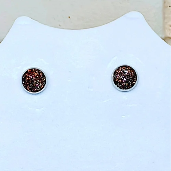 DRUZY PEACOCK AGATE 12mm PIERCED STAINLESS STEEL EARRINGS GIFT BOX INCLUDED - Picture 4 of 5